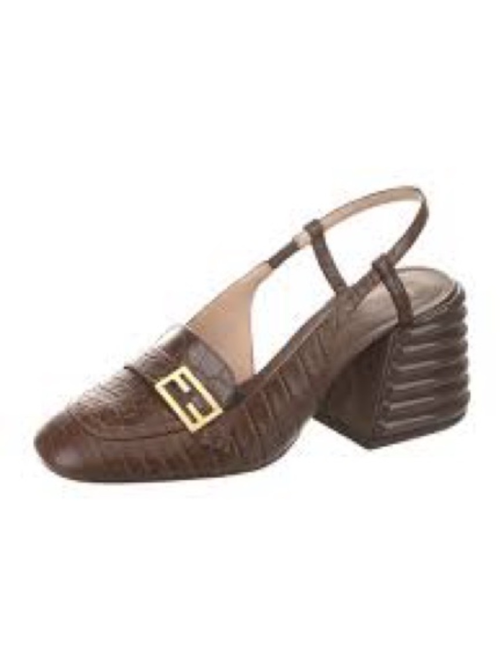 🔥🔥 Fendi Brown Croc-Embossed Slingback Loafer with Gold Buckle! 🔥🔥